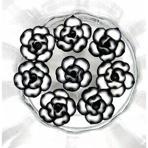 8pcs Beads for Jewelry Making #20491 Black and White Flowers Beads